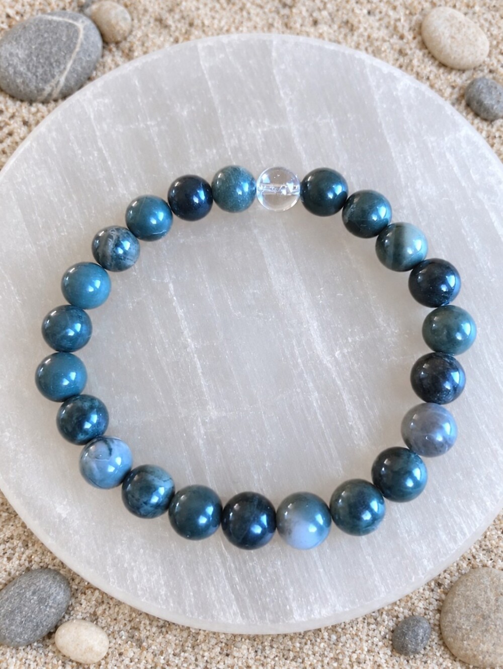 Green Rhodonite Beaded Stretch Bracelet | Handmade